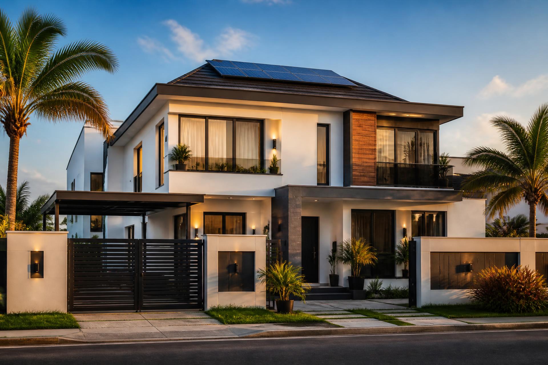 A modern Nigerian home powered by rooftop solar at dusk